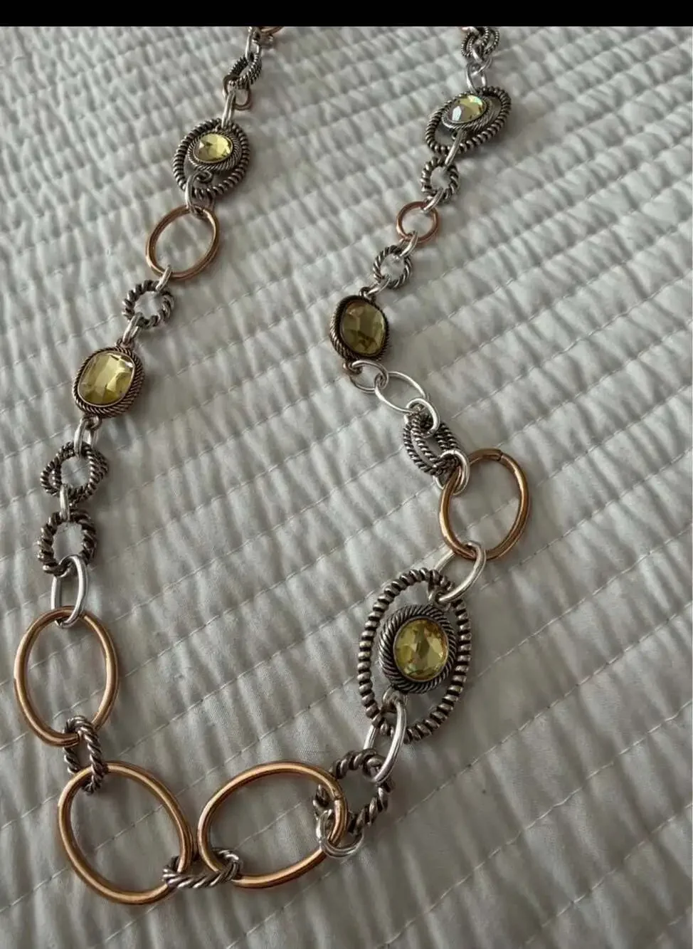 Premier Designs Hampton Long Statement Necklace with Mixed Metal and Yellow Ston